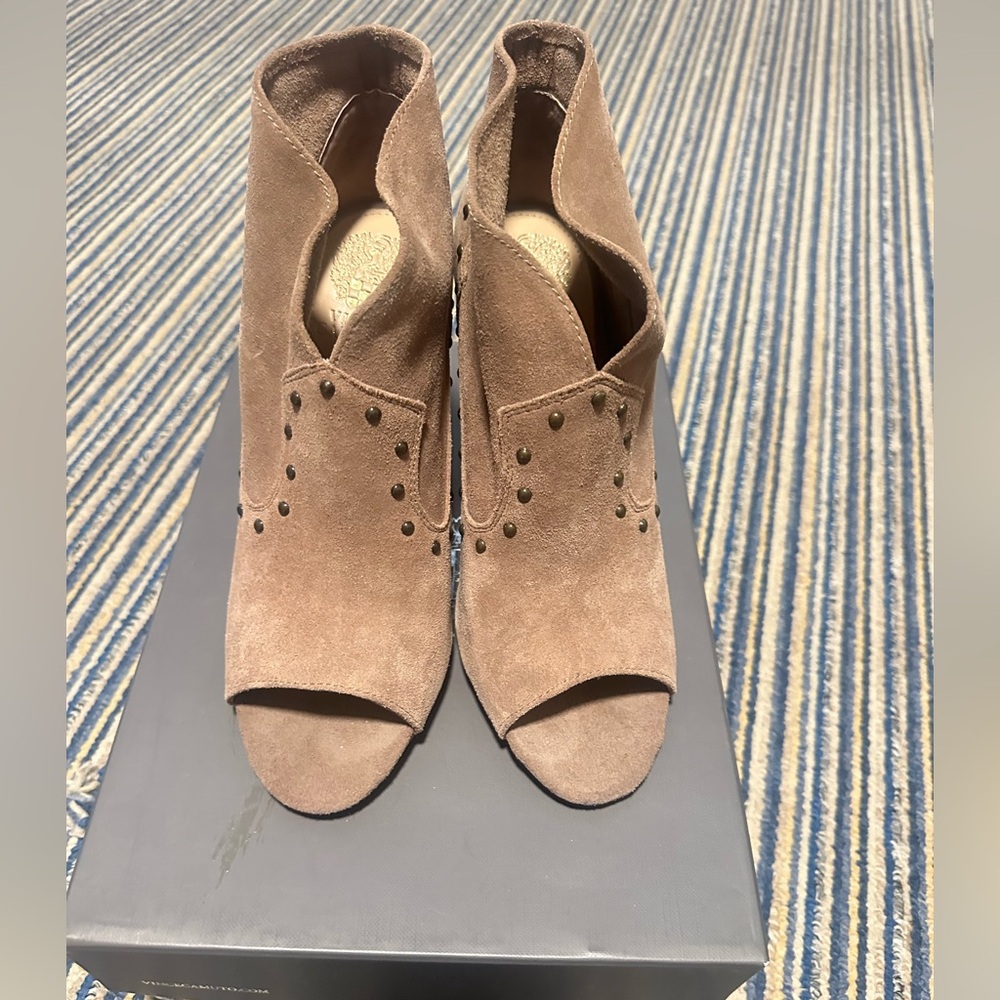 Vince Camuto Brown Peep-Toe Studded Boots